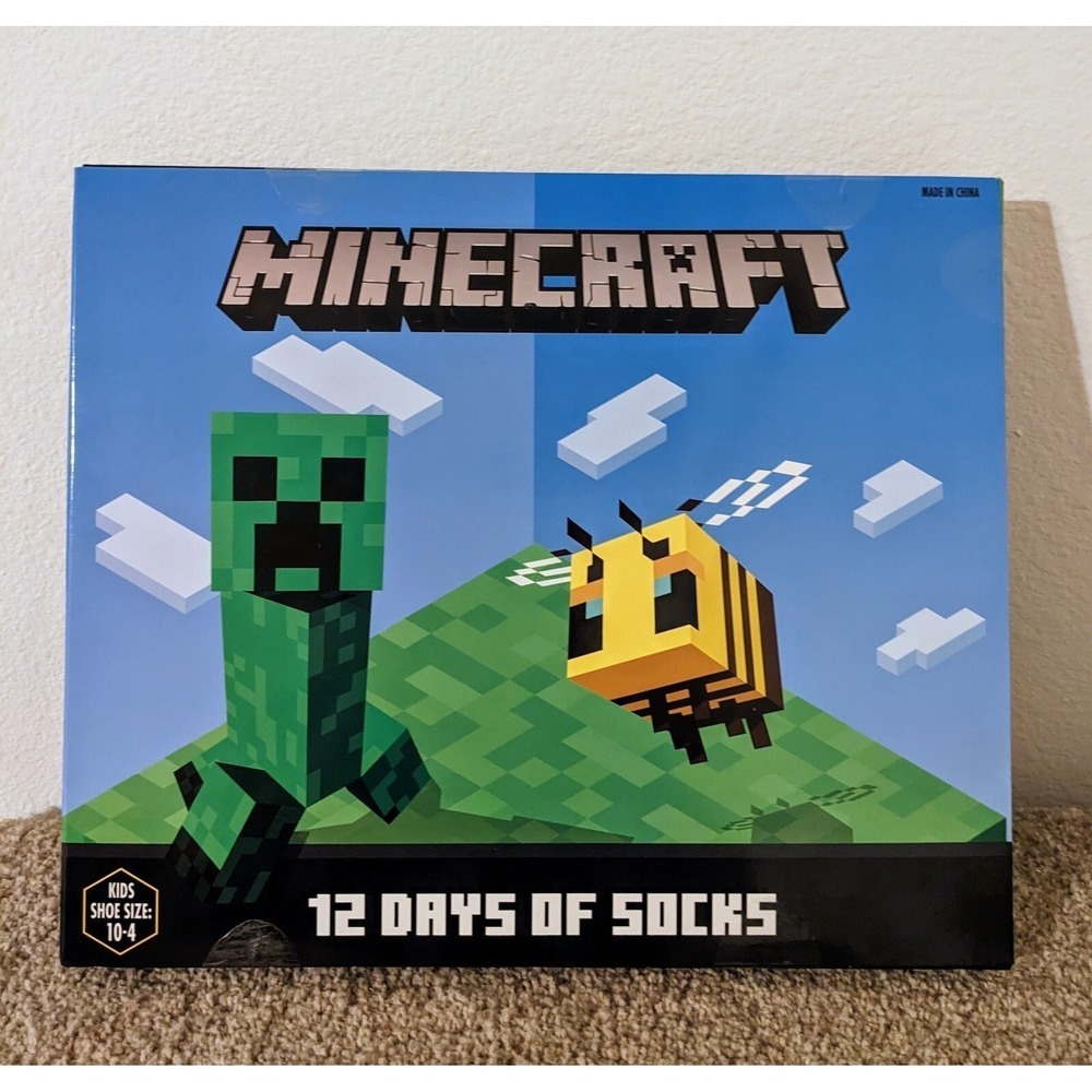 Minecraft 12 Days of Socks Kids Shoe Size 10-4 Advent Calendar 12 Pairs Set